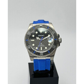 Custom Seiko Mod • Blue Carbon Titanium Submariner on Velcro • 40mm